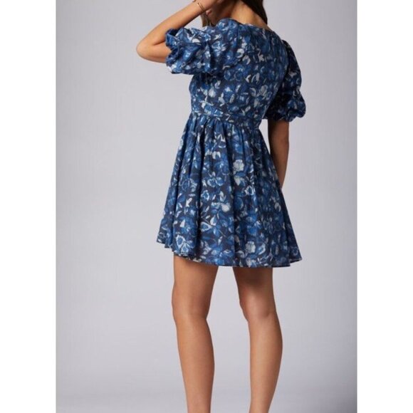 Joie Dress Sz 10 Lucia Blue Floral Mini Deep V-neck Cotton Pockets New - Picture 2 of 10